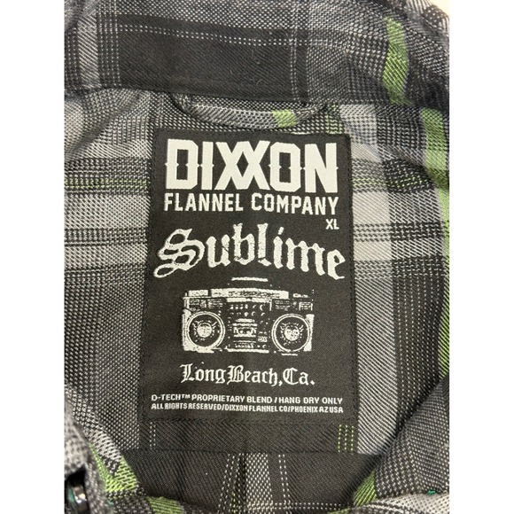 Men's Dixxon Flannel Shirt Sublime Long Beach, CA Green Black Gray Plaid Size XL - Picture 2 of 10